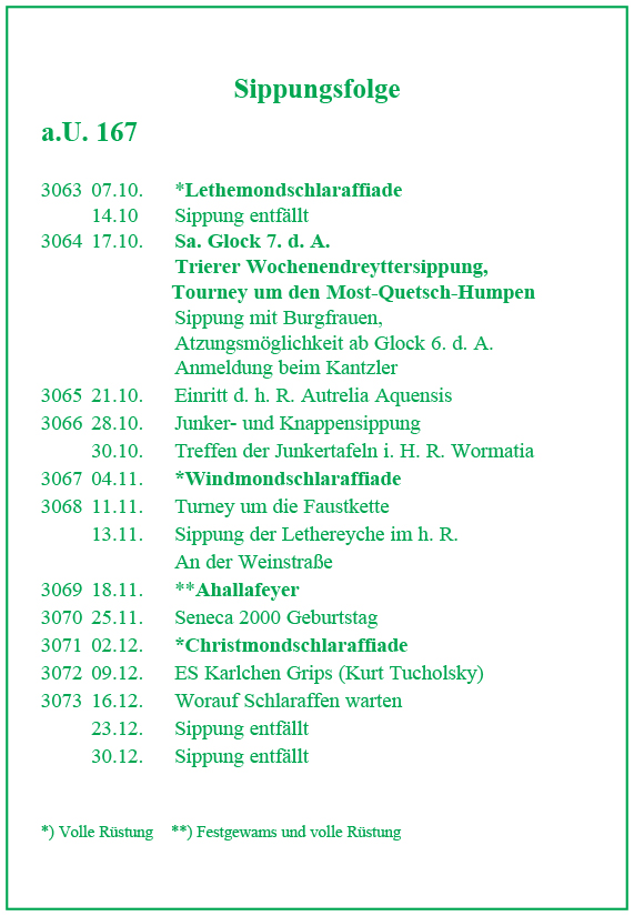 Sippungsfolge a.U. 167