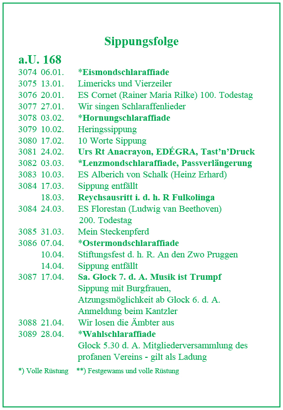 Sippungsfolge a.U. 168